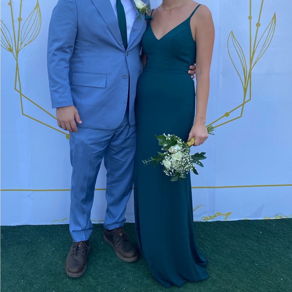 Long forest green formal dress